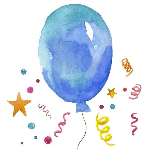 흰색 배경에 고립 수채화 그린 ballon 손으로 그린 휴가 디자인 요소