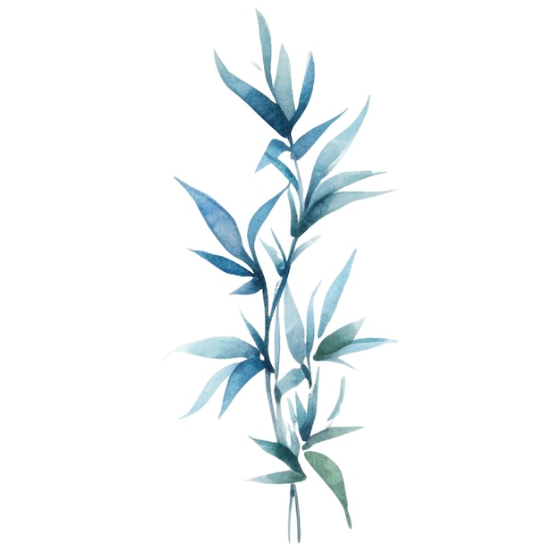 PSD watercolor painted bamboo hand drawn plant design elements isolated on white background