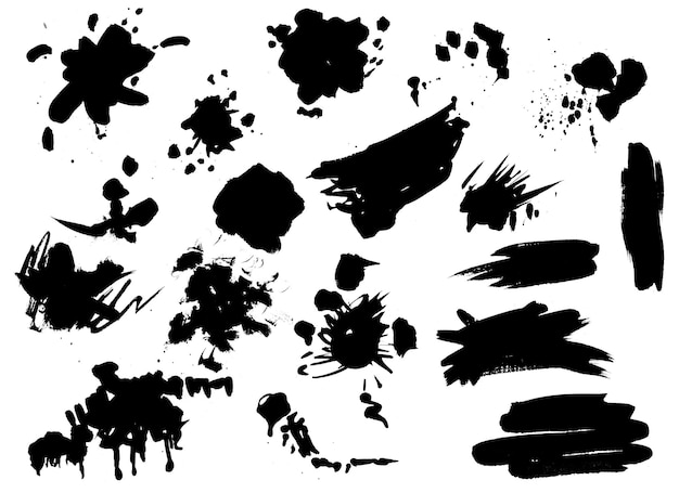 Watercolor painted black splatters Hand drawn design elements isolated on white background