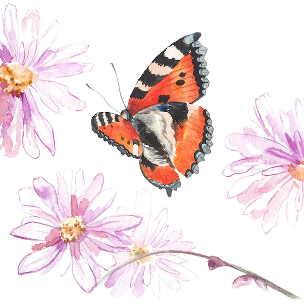 PSD watercolor painted butterfly hand drawn design elements isolated on white background