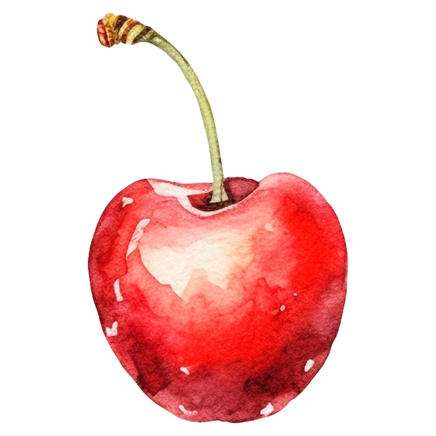 PSD Акварель нарисованный вишнёвый фрукт ручно нарисованный элемент дизайна свежей еды, изолированный на белом фоне