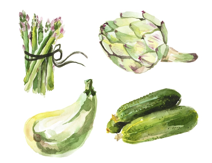 PSD watercolor painted collection of vegetables hand drawn fresh food design elements isolated on white background