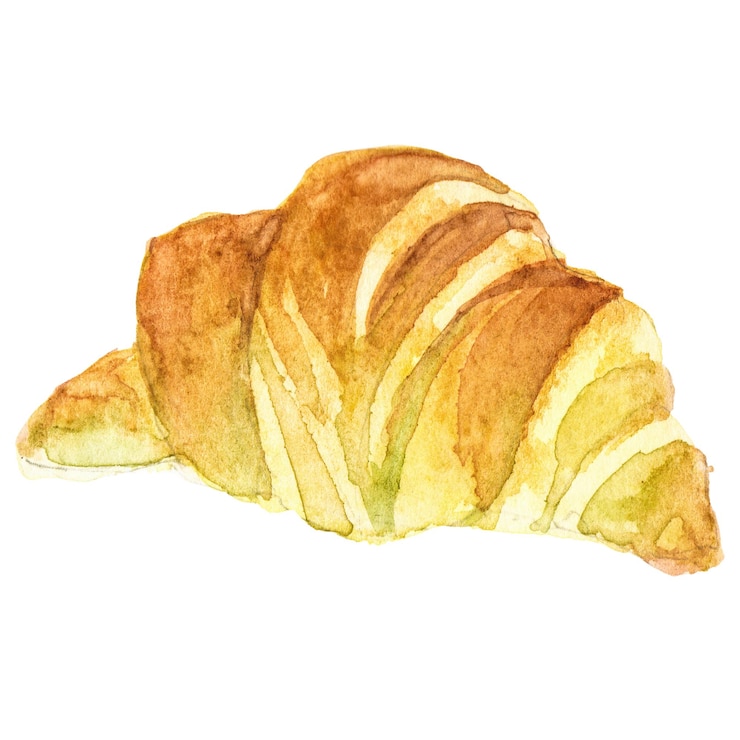 PSD 水彩で描かれたクロワッサン 透明な背景に隔離された手描きのデザイン要素