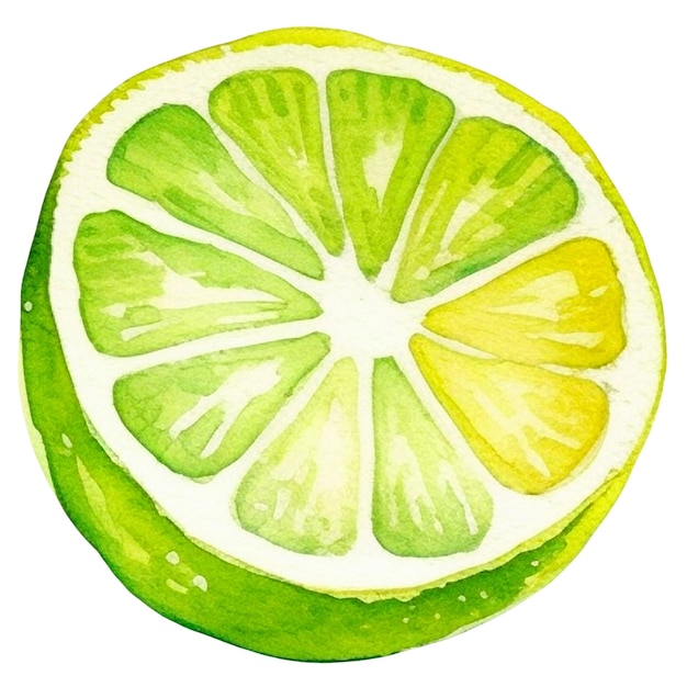 PSD watercolor painted lime fruit hand drawn fresh food design element isolated on white background