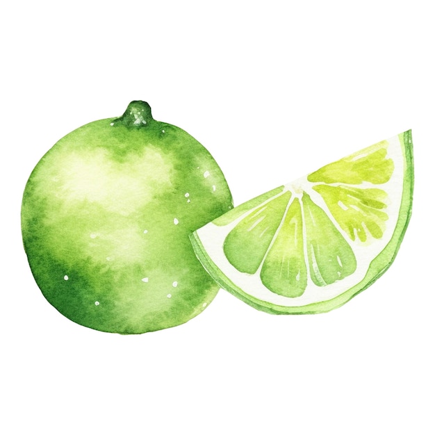 PSD watercolor painted lime fruit hand drawn fresh food design element isolated on white background
