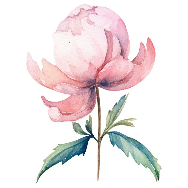 PSD watercolor painted peony flower hand drawn design element isolated on transparent background