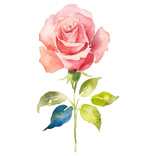 PSD watercolor painted rose flower hand drawn design element isolated on transparent background