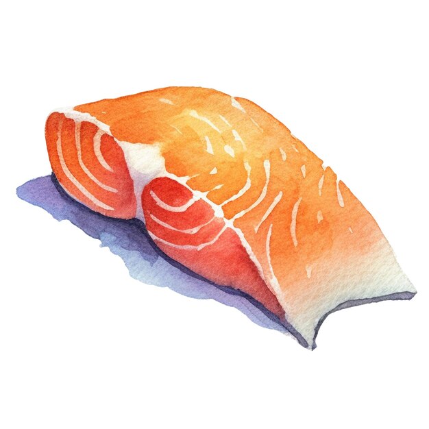 PSD watercolor painted salmon fillet hand drawn fresh seafood design element isolated on white background