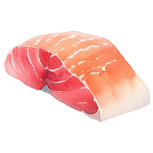 PSD watercolor painted salmon fillet hand drawn fresh seafood design element isolated on white