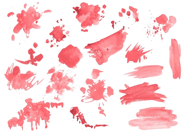 watercolor painted splatters hand drawn design elements isolated on white background