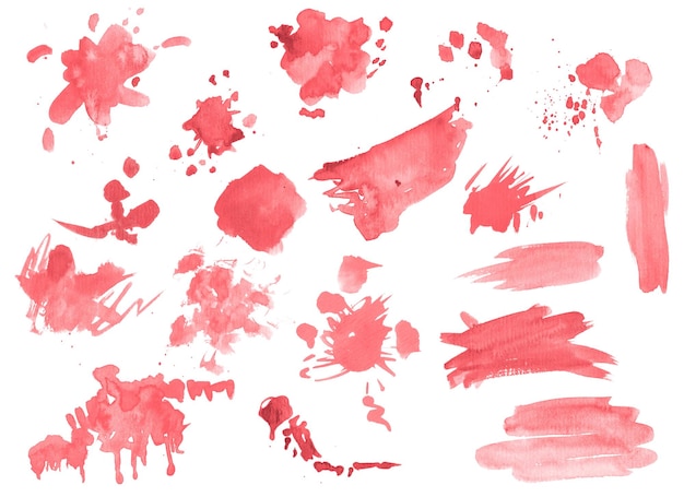 PSD watercolor painted splatters hand drawn design elements isolated on white background