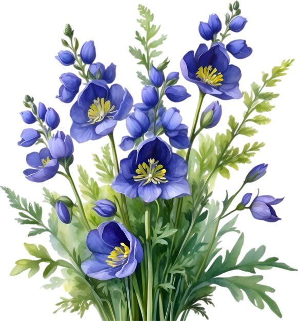 PSD watercolor painting of aconite flower