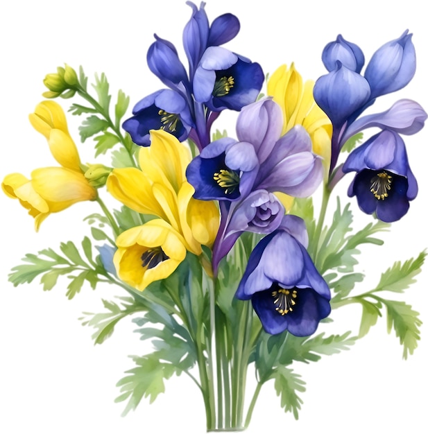 PSD watercolor painting of aconite flower