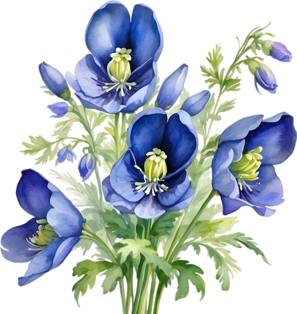 PSD watercolor painting of aconite flower