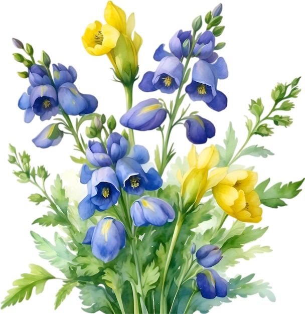 PSD watercolor painting of aconite flower