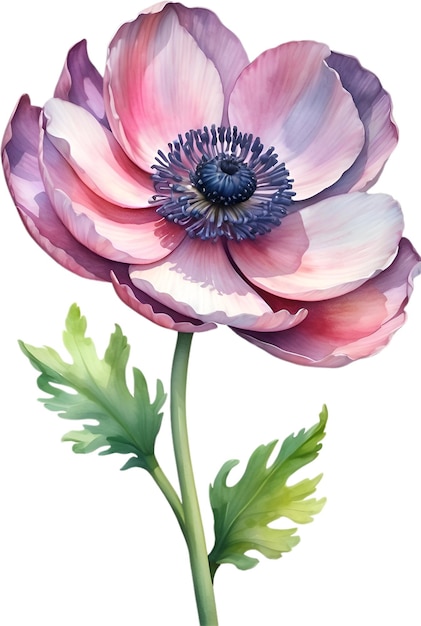 PSD watercolor painting of anemone flower illustration of flowers aigenerated