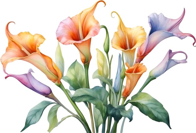 PSD watercolor painting of angels trumpet flower aigenerated