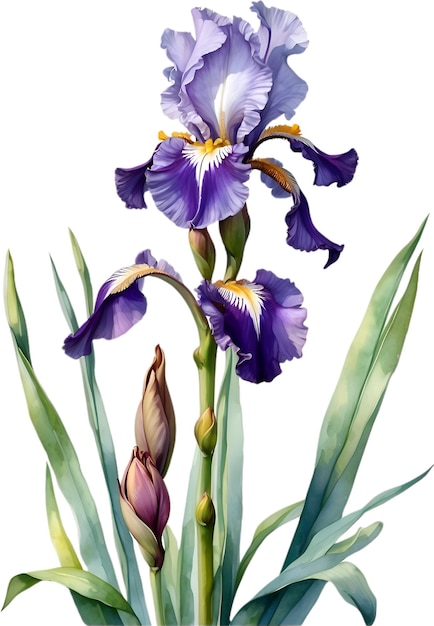 Premium PSD | Watercolor painting of bearded iris flower illustration ...