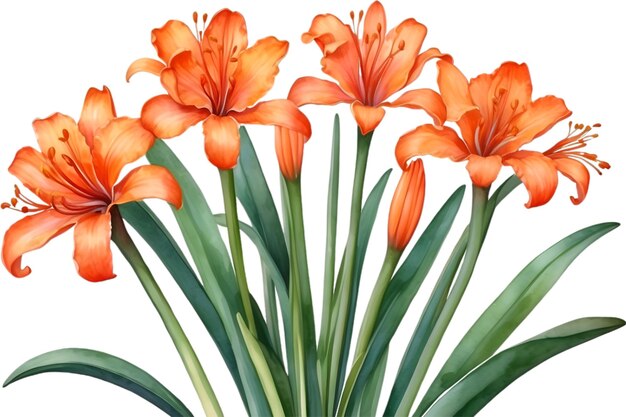 PSD watercolor painting of clivia miniata flower aigenerated