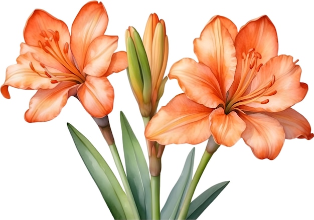 PSD watercolor painting of clivia miniata flower aigenerated