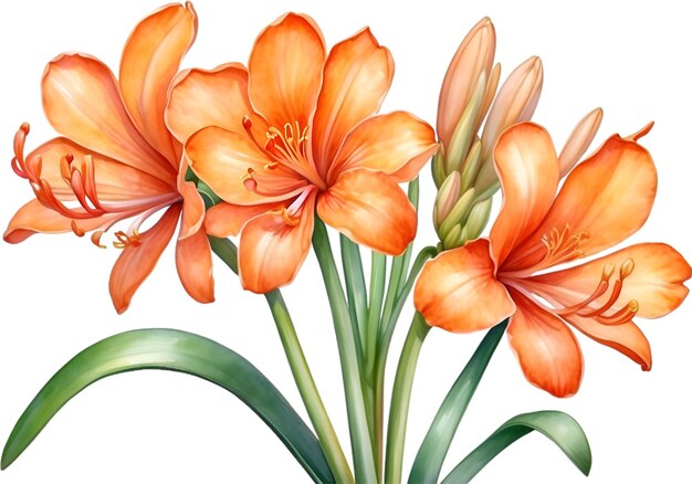 PSD watercolor painting of clivia miniata flower aigenerated