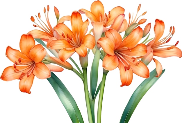 PSD watercolor painting of clivia miniata flower aigenerated