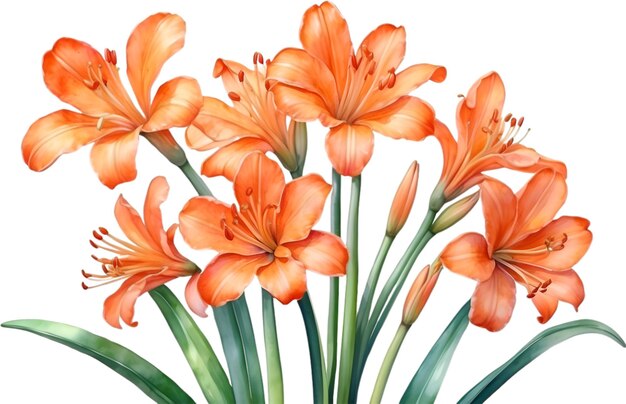 PSD watercolor painting of clivia miniata flower aigenerated