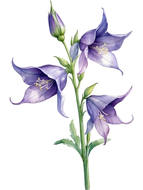 PSD watercolor painting of colorful harebell flowers