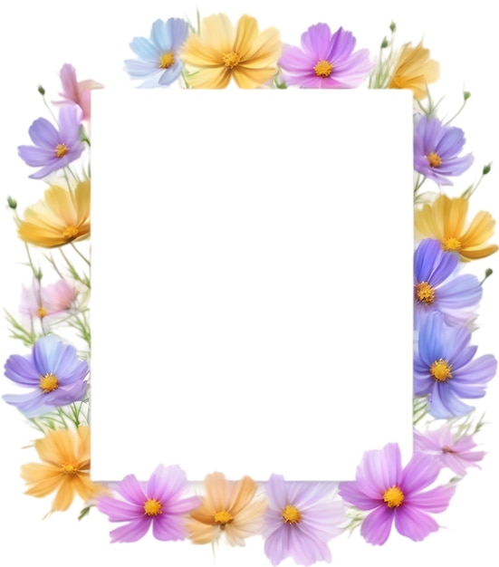 PSD watercolor painting of cosmos floral frame