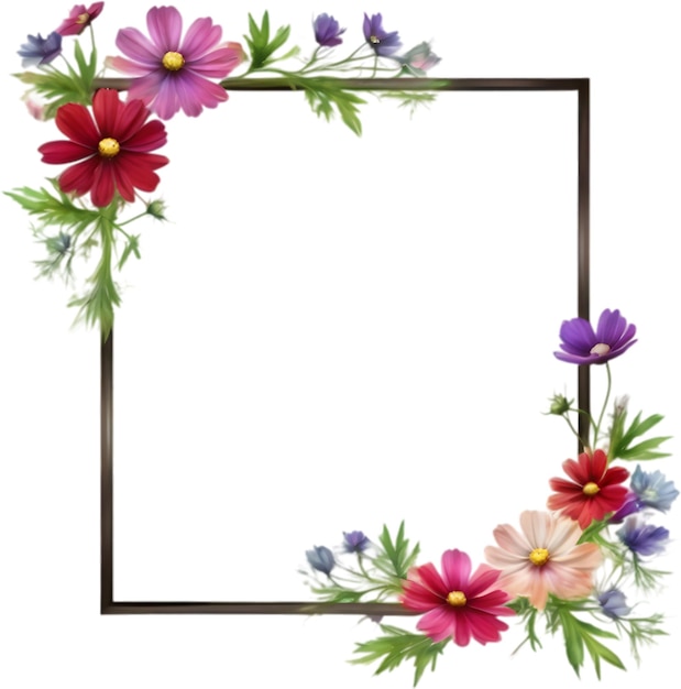 PSD watercolor painting of cosmos floral frame