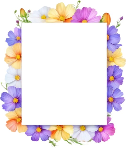 PSD watercolor painting of cosmos floral frame