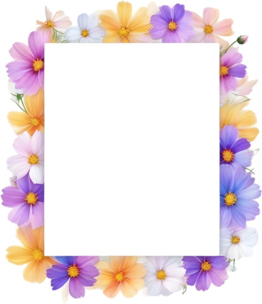 PSD watercolor painting of cosmos floral frame