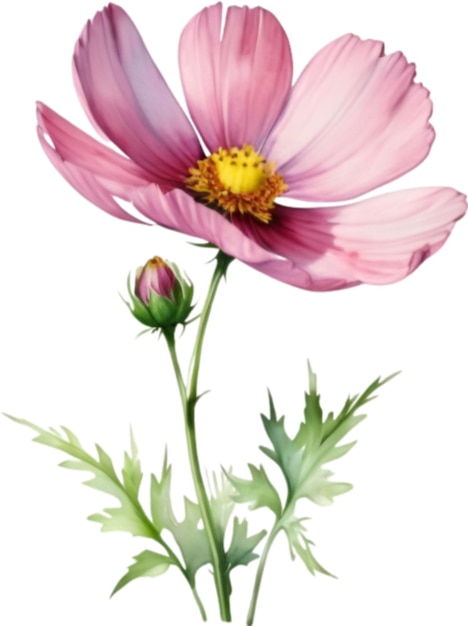 PSD watercolor painting of a cosmos flower