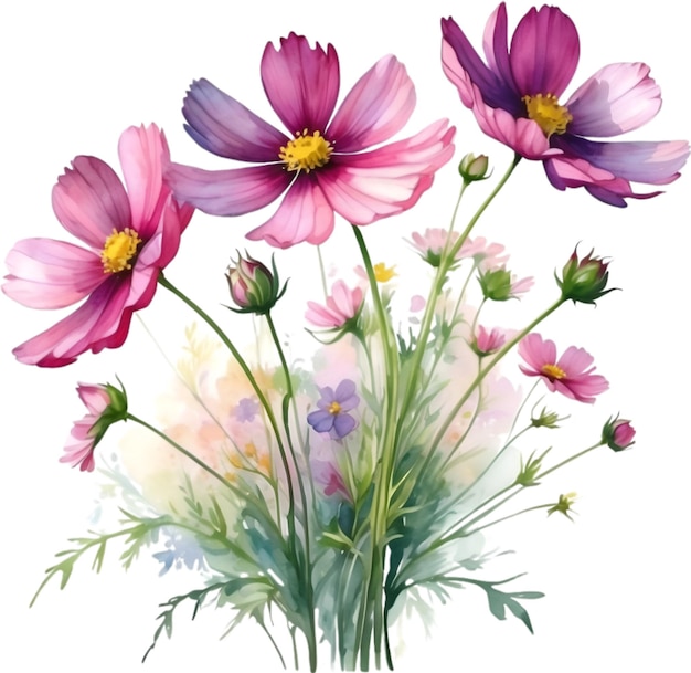 PSD watercolor painting of a cosmos flower