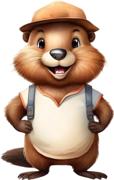 PSD watercolor painting of a cute beaver in cartoon style