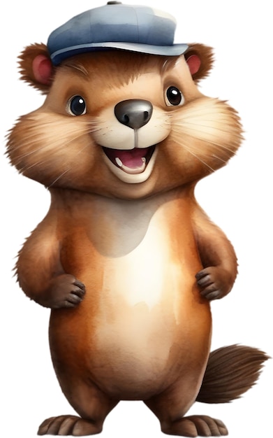 PSD watercolor painting of a cute beaver in cartoon style