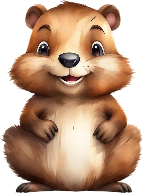 Watercolor painting of a cute beaver in cartoon style