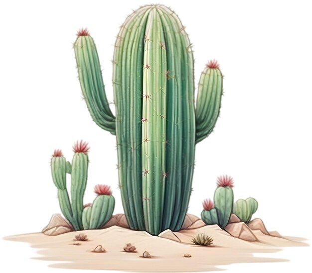 PSD watercolor painting of a cute desert cactus