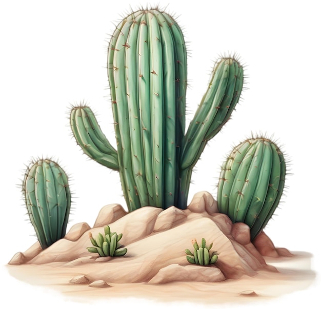 Watercolor painting of a cute desert cactus