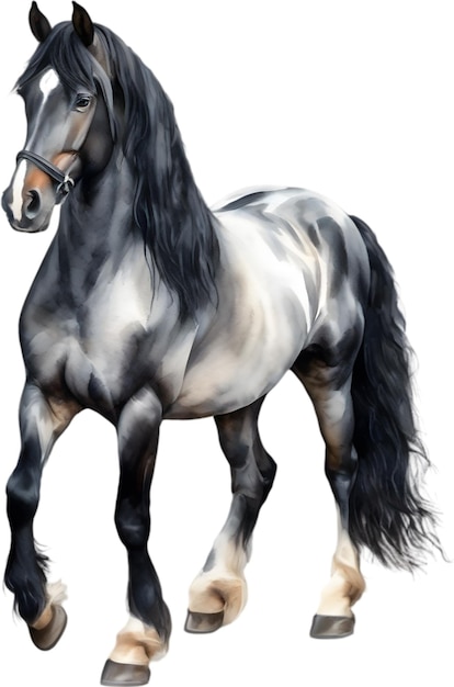 PSD watercolor painting of a cute friesian horse