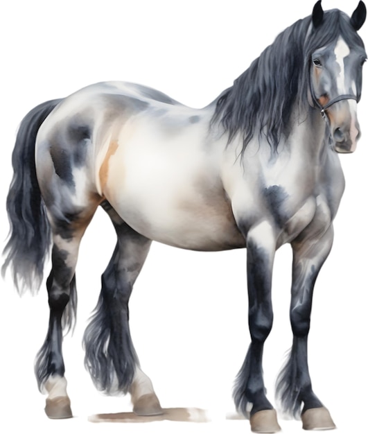 PSD watercolor painting of a cute friesian horse