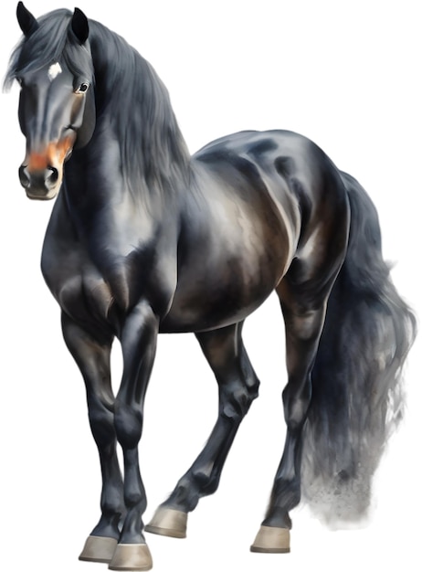 PSD watercolor painting of a cute friesian horse