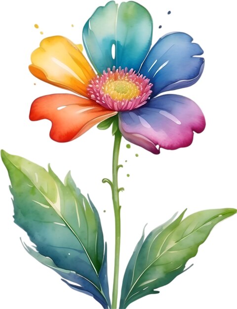 PSD dipinto ad acquerello di un carino fiore arcobaleno