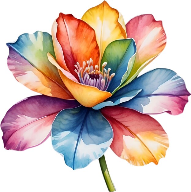 Watercolor painting of a cute rainbow flower