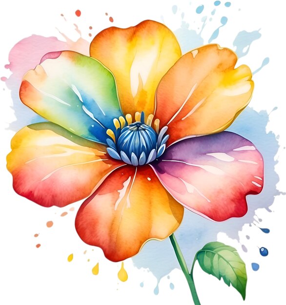 PSD watercolor painting of a cute rainbow flower