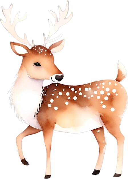 PSD watercolor painting of cute reindeer with a christmas theme aigenerated