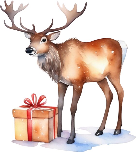 PSD watercolor painting of cute reindeer with a christmas theme aigenerated