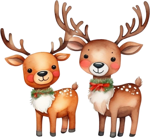 PSD watercolor painting of cute reindeer with a christmas theme aigenerated