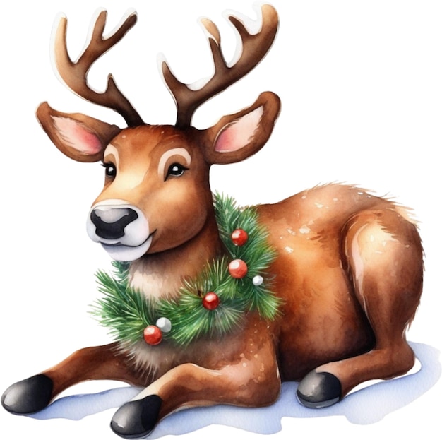 PSD watercolor painting of cute reindeer with a christmas theme aigenerated