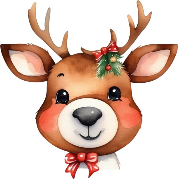 PSD watercolor painting of cute reindeer with a christmas theme aigenerated